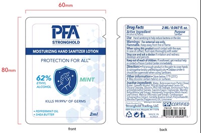 PFA STRONGHOLD SANITIZING HAND LOTION_MINT Label 2.jpg 80969-006-01 - PFA STRONGHOLD SANITIZING HAND LOTION MINT Label 2